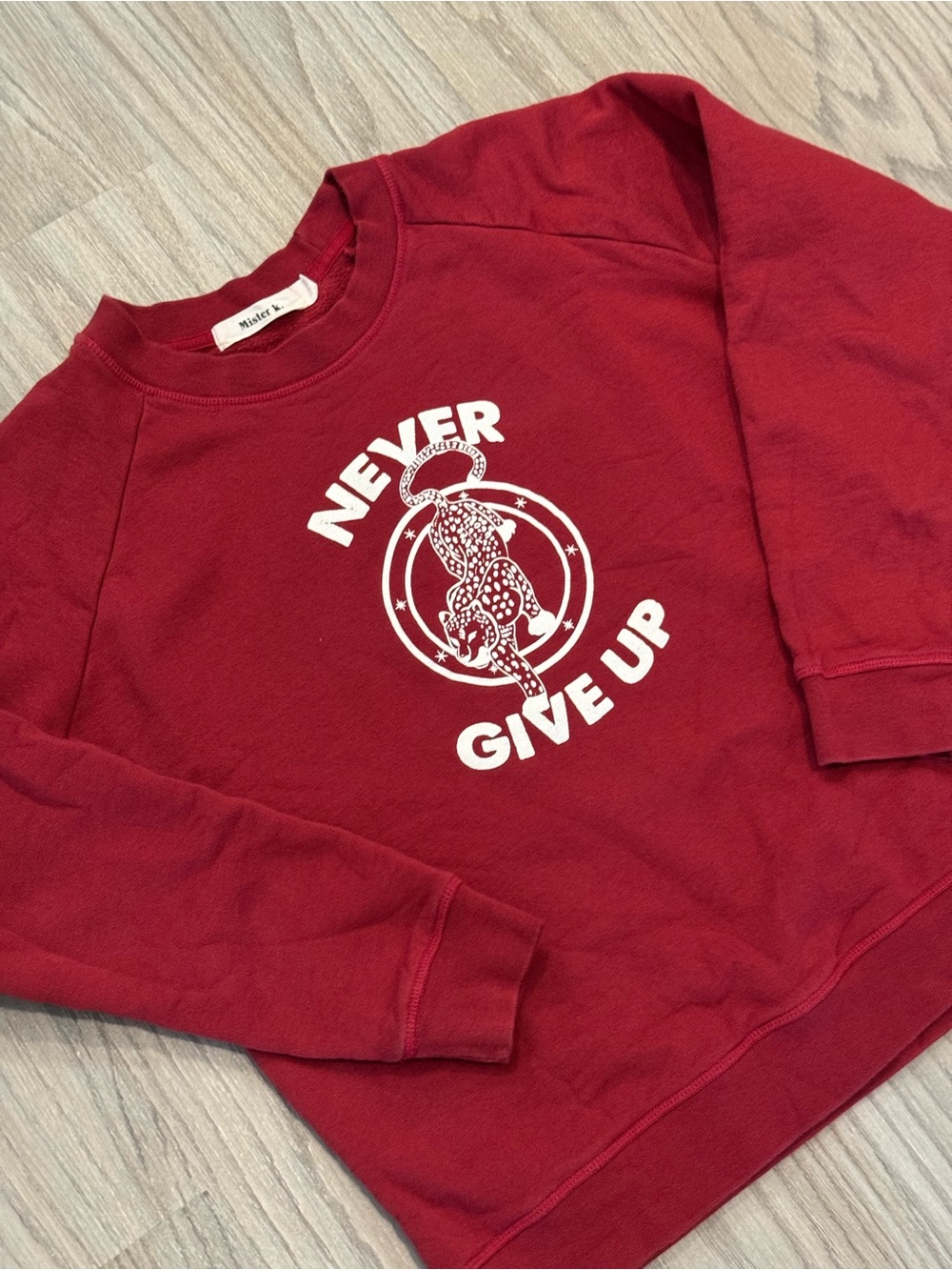 Mister k. Never Give Up Red Crewneck Sweatshirt Women’s Small